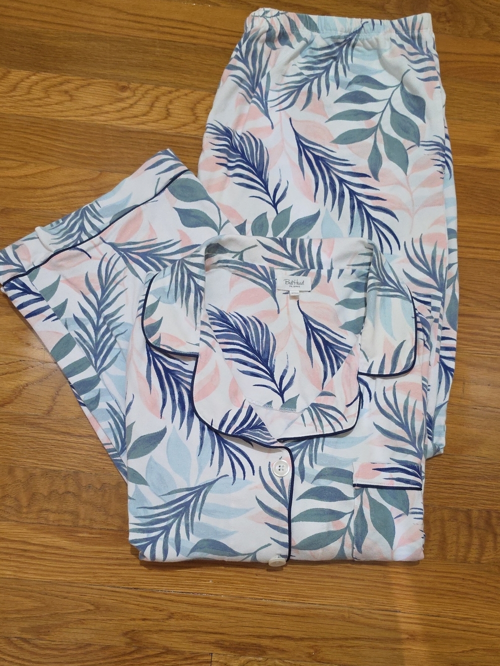 BedHead Pajamas Breezy Palm Classic Organic Cotton Long Sleeve PJ Set XL